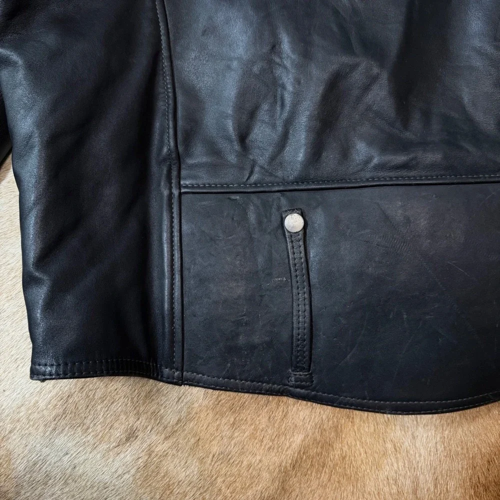 VTG Harley Davidson Leather Biker Jacket 54 Tall Mens Black Double Rider Quilted